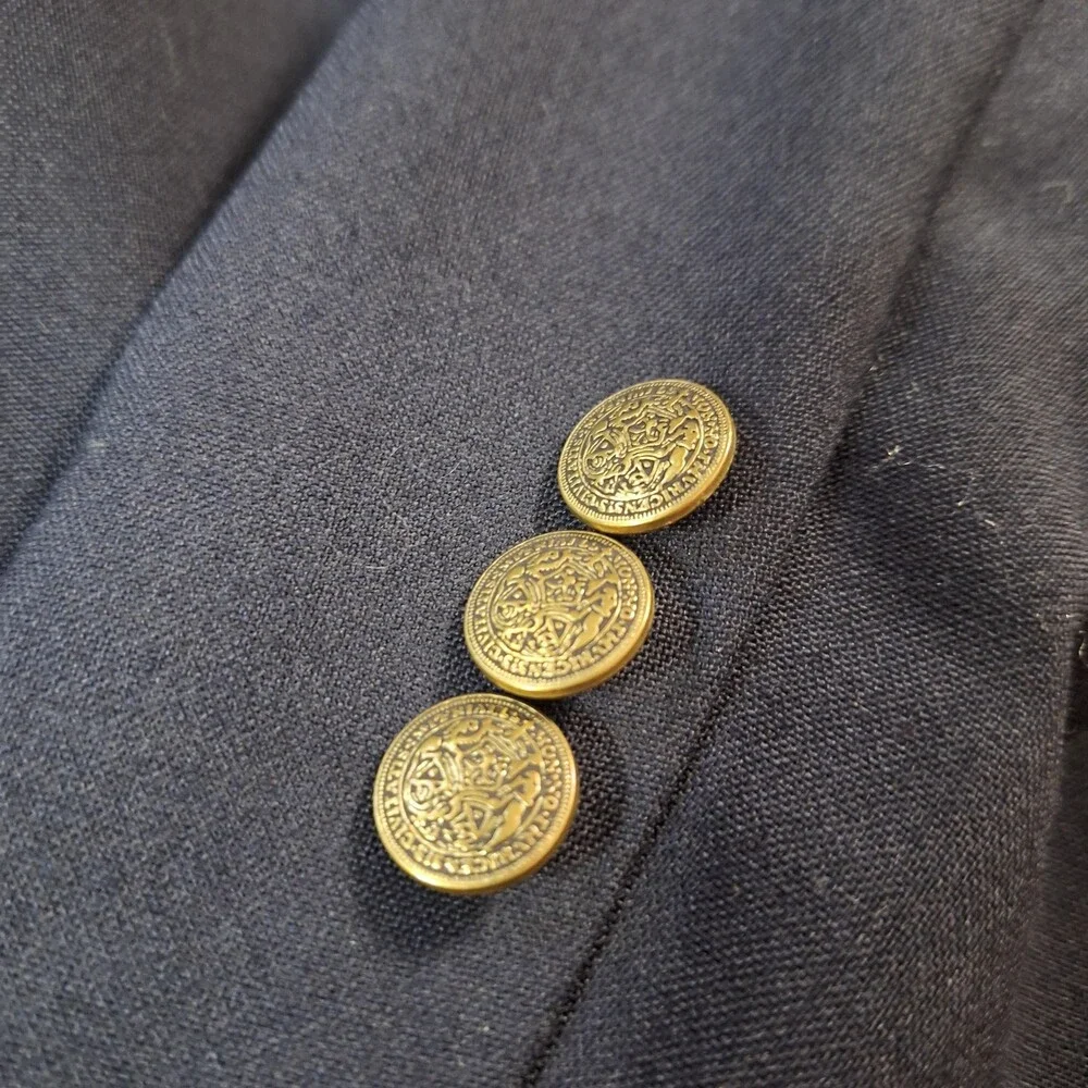 Oscar De La Renta Blazer Mens 46 Regular Blue Ventless 2 Button Gold Buttons